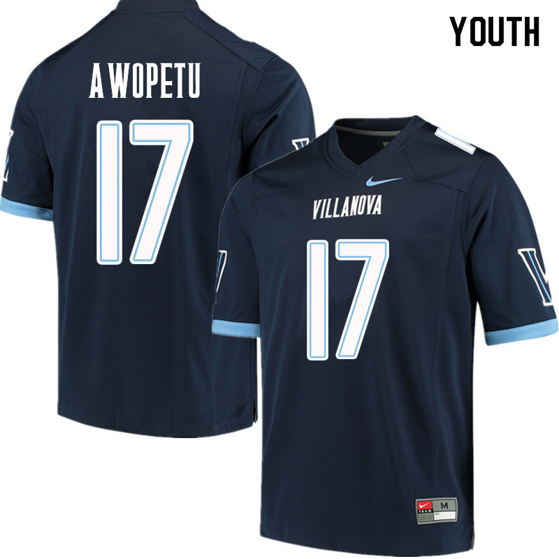 Youth #17 Nowooola Awopetu Villanova Wildcats College Football Jerseys Sale-Navy